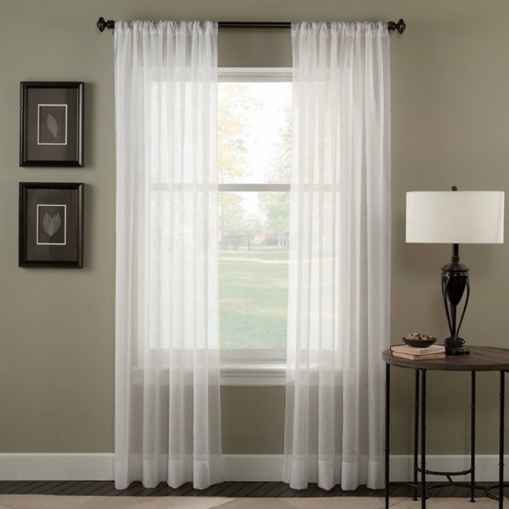 Room essentials, sheer, crinkle, grey curtains.